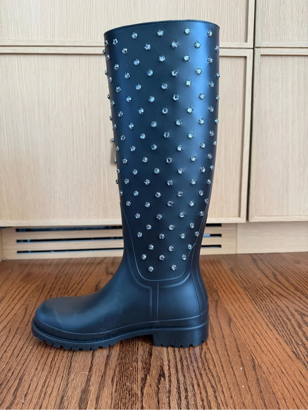 Saint Laurent Black Studded Tall Rain Boot